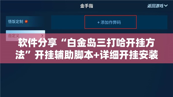 软件分享“白金岛三打哈开挂方法	”开挂辅助脚本+详细开挂安装教程