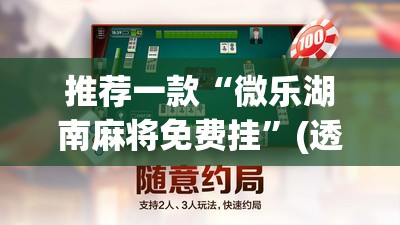 推荐一款“微乐湖南麻将免费挂	”(透视挂)辅助下载教程