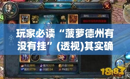 玩家必读“菠萝德州有没有挂”(透视)其实确实有挂