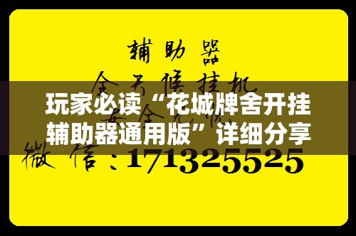 玩家必读“花城牌舍开挂辅助器通用版”详细分享装挂步骤