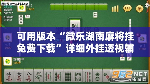 可用版本“微乐湖南麻将挂免费下载”详细外挂透视辅助软件教程
